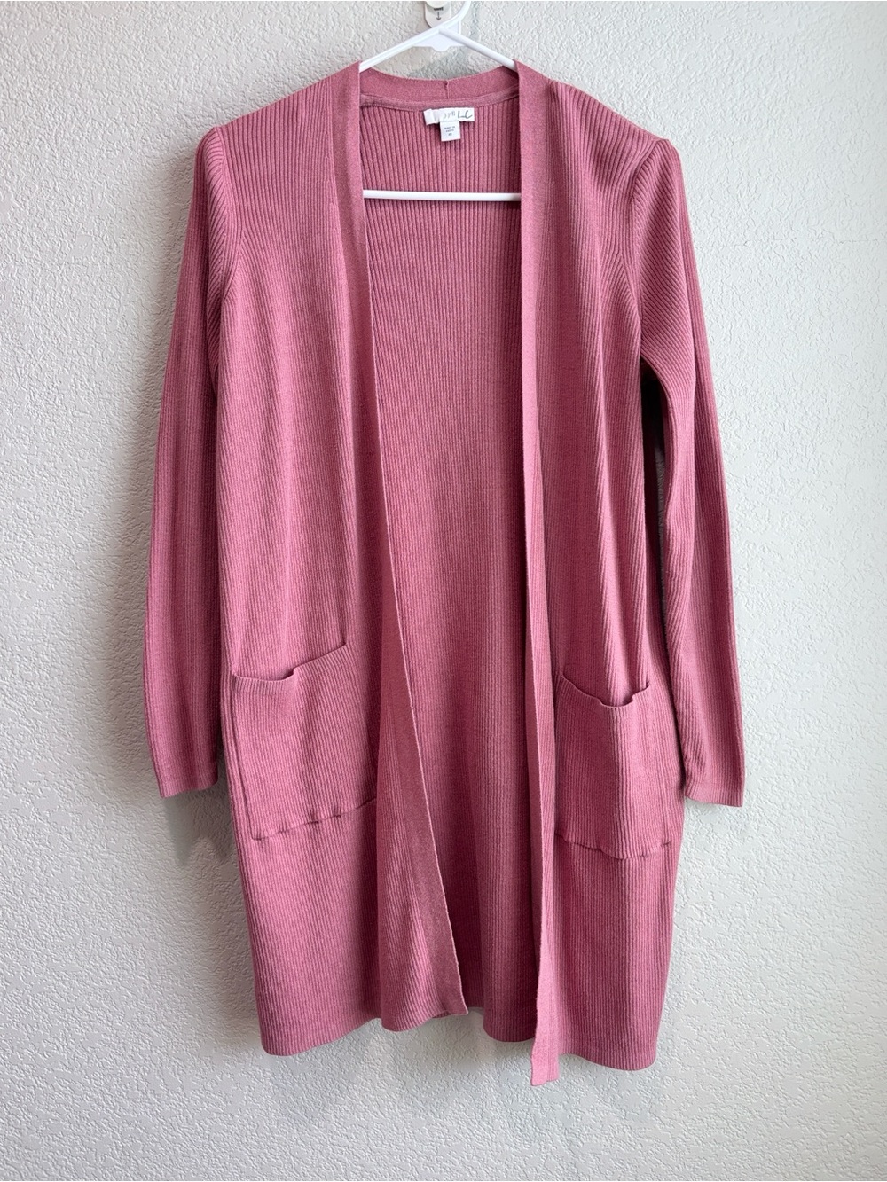 J. Jill Ribbed Open Front Cardigan in Rose Pink Patch Pockets Women’s Size XS